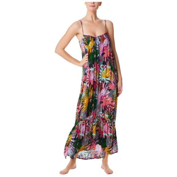 BLEU by Rod Beattie Lets Get Loud Floral Print Cover-Up Spaghetti Strap Maxi - Picture 3 of 10